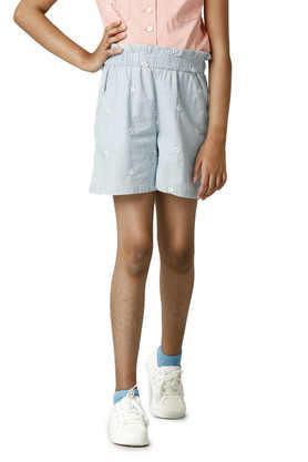 solid cotton regular fit girls shorts - light blue