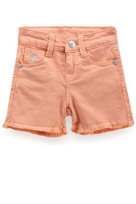 solid cotton regular fit girls shorts - light orange