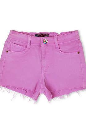 solid cotton regular fit girls shorts - lilac