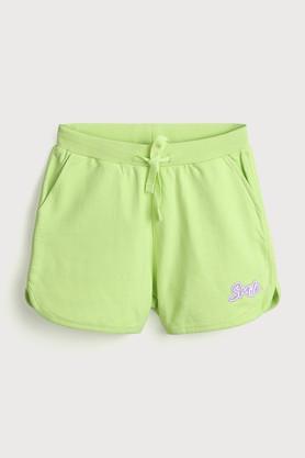 solid cotton regular fit girls shorts - lime green