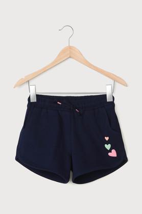 solid cotton regular fit girls shorts - navy