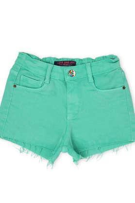 solid cotton regular fit girls shorts - ocean
