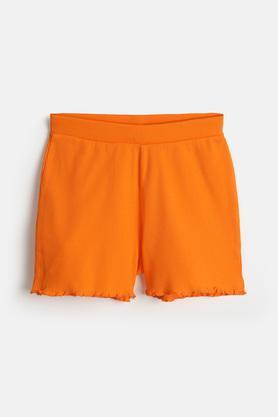 solid cotton regular fit girls shorts - orange