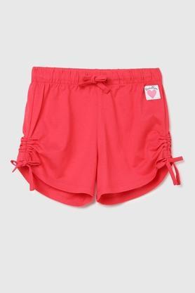 solid cotton regular fit girls shorts - pink