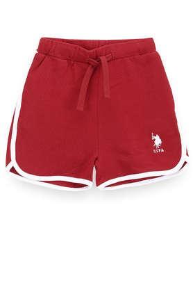 solid cotton regular fit girls shorts - red