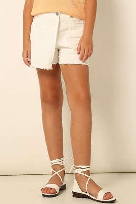 solid cotton regular fit girls shorts - white