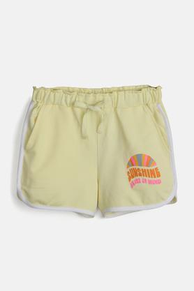 solid cotton regular fit girls shorts - yellow