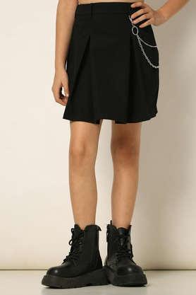 solid cotton regular fit girls skirt - black