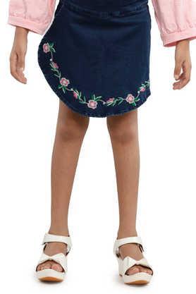 solid cotton regular fit girls skirt - navy