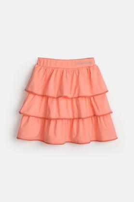 solid cotton regular fit girls skirt - orange