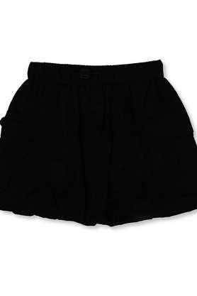 solid cotton regular fit girls skirts - black