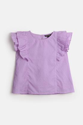 solid cotton regular fit girls top - lavender