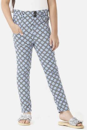 solid cotton regular fit girls track pants - blue