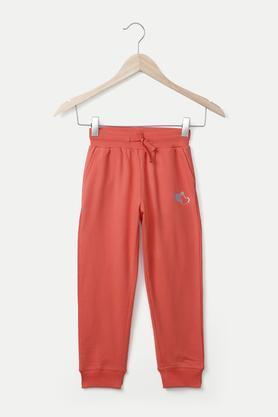 solid cotton regular fit girls track pants - coral
