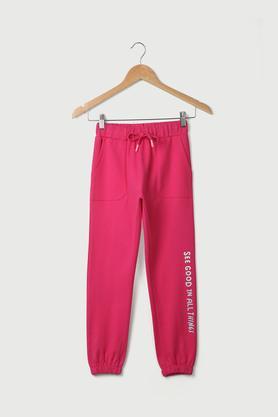 solid cotton regular fit girls track pants - dark pink