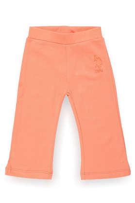 solid cotton regular fit girls track pants - light orange