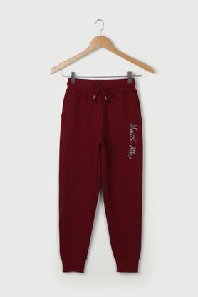 solid cotton regular fit girls track pants - maroon