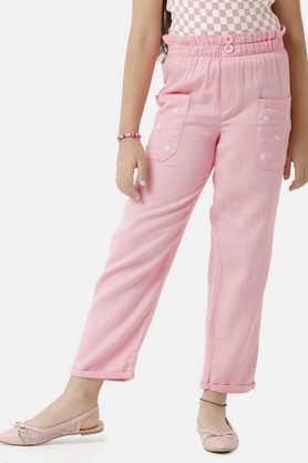 solid cotton regular fit girls track pants - pink