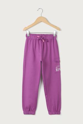 solid cotton regular fit girls track pants - purple