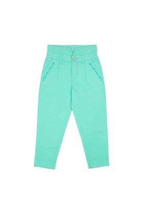 solid cotton regular fit girls trousers - green