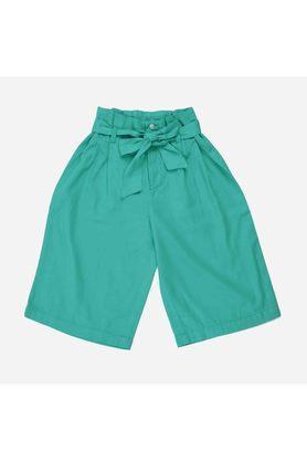 solid cotton regular fit girls trousers - green