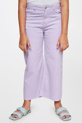 solid cotton regular fit girls trousers - lilac
