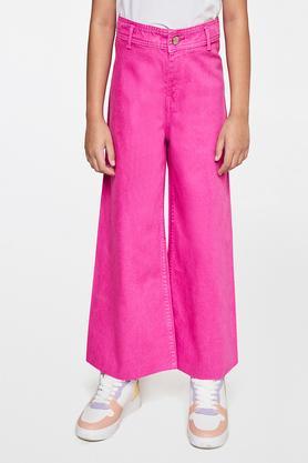 solid cotton regular fit girls trousers - pink mix