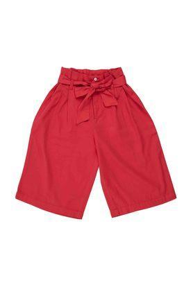 solid cotton regular fit girls trousers - red