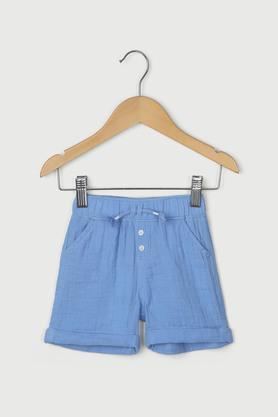 solid cotton regular fit infant boys shorts - blue