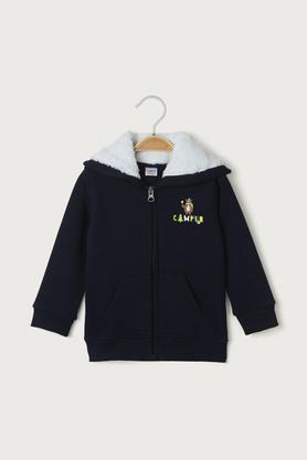 solid cotton regular fit infant boys sweatshirt - navy