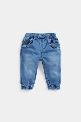 solid cotton regular fit infant girls jeans - denim