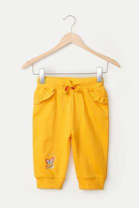 solid cotton regular fit infant girls joggers - yellow