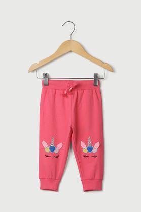 solid cotton regular fit infant girls pants - pink