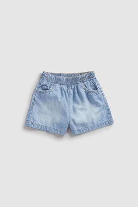 solid cotton regular fit infant girls shorts - blue