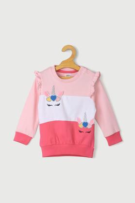 solid cotton regular fit infant girls sweatshirt - multi