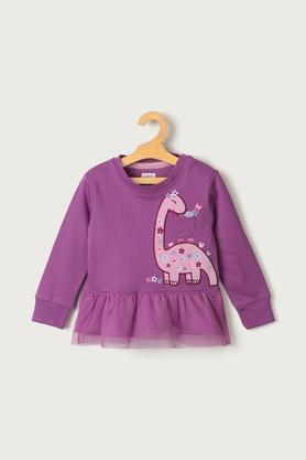 solid cotton regular fit infant girls sweatshirt - purple