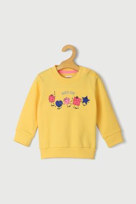 solid cotton regular fit infant girls sweatshirt - yellow