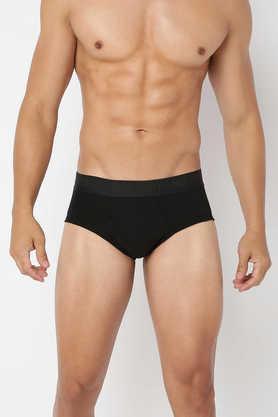 solid cotton regular fit men's briefs - black