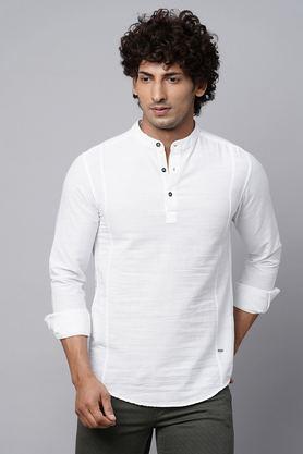 solid cotton regular fit men's casual kurta - white