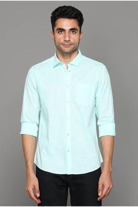 solid cotton regular fit men's casual shirt - aqua