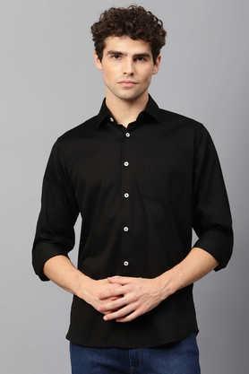 solid cotton regular fit men's casual shirt - black