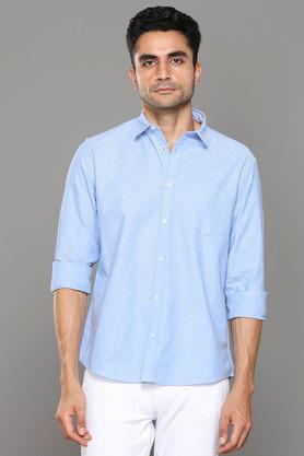 solid cotton regular fit men's casual shirt - blue