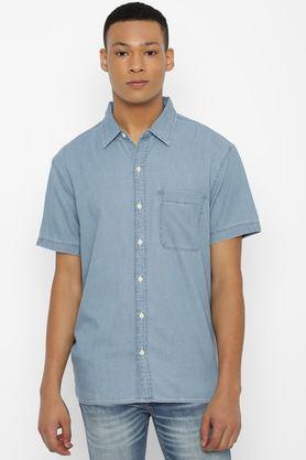 solid cotton regular fit men's casual shirt - blue