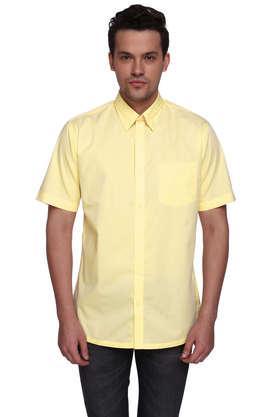 solid cotton regular fit men's casual shirt - cream