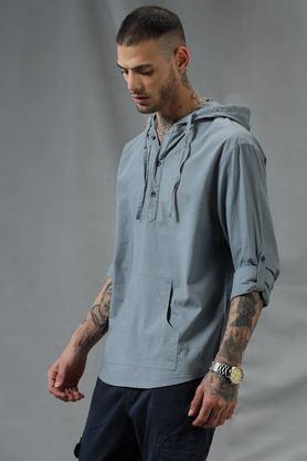 solid cotton regular fit men's casual shirt - grey