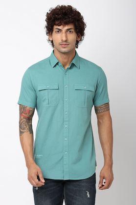 solid cotton regular fit men's casual shirt - light blue