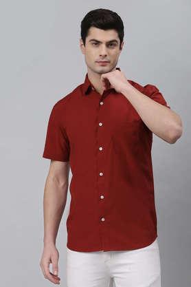solid cotton regular fit men's casual shirt - maroon