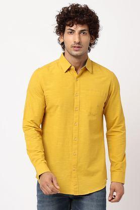 solid cotton regular fit men's casual shirt - mustard