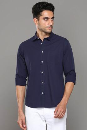 solid cotton regular fit men's casual shirt - navy