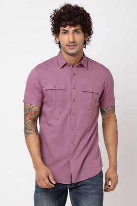 solid cotton regular fit men's casual shirt - purple